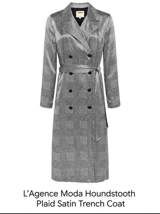 L'AGENCE Dresses & Skirts - L’AGENCE Moda Houndstooth Plaid Satin Trench Coat Black White NWT Large